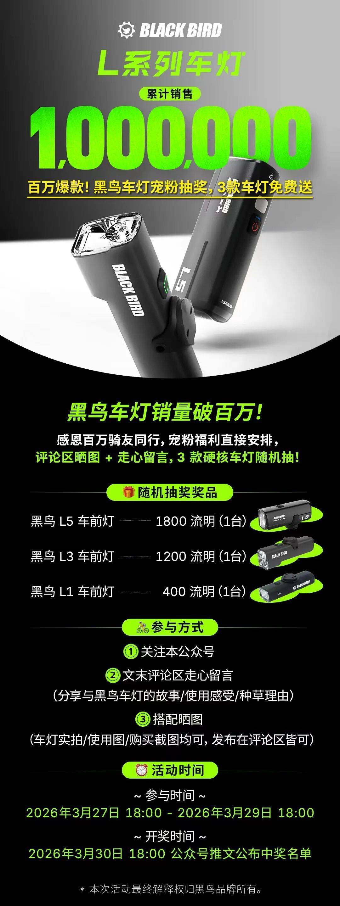 黑鸟车灯，百万同行--活动中奖揭晓